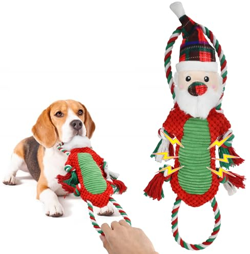 Vehomy Weihnachten Hund Squeaky Plüsch Spielzeug Hund Weihnachtsmann Spielzeug Weihnachten Welpe Santa Spielzeug mit Baumwollseil Griff Haustier Hund kauen Spielzeug Tauziehen interaktives Spielzeug