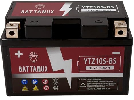 Batteria Moto Battanux YTZ10S-BS 12V 8.6Ah AGM – Alta Capacità, Senza Manutenzione, Antiperdite, Pronta all’Uso per Moto, ATV e UTV
