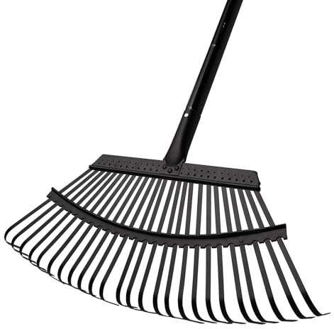 Yocada Gartenlaubrechen 48,5 cm breit, strapazierfähig, verstellbar, langer Griff, Gartenrechen für Hof, Garten, Rasen, Blätter (25 Zinken)