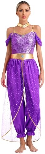 iiniim Damen Bauchtanz Kostüm Bauchtänzerin Orientalische Indische Verkleidung Halloween Karneval Fasching Party Tanzkleidung A Lila M