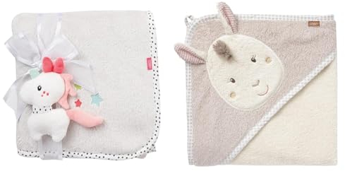 Fehn Kuscheldecke Einhorn - Kuschelige Schmusedecke als Babydecke & Kapuzenhandtuch Baby Lama - Kuscheliges Babyhandtuch mit Kapuze