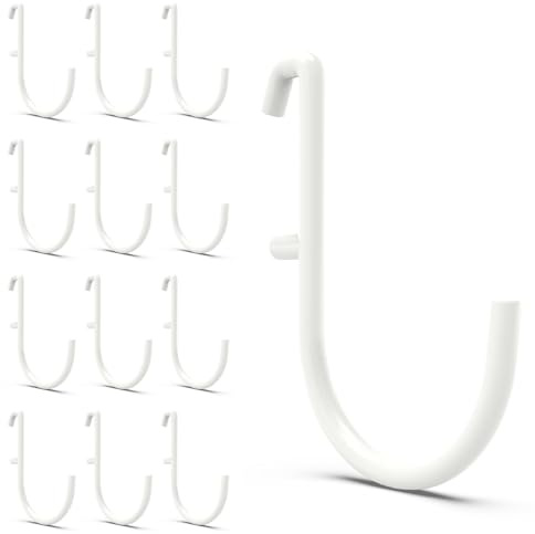 BFPeaky Stecktafel-Haken aus Edelstahl, J-Form, 12 Stück, weiß, modern, Wandhalterung, 8,2 kg maximales Gewicht, kompatibel mit IKEA Skadis Stecktafeln