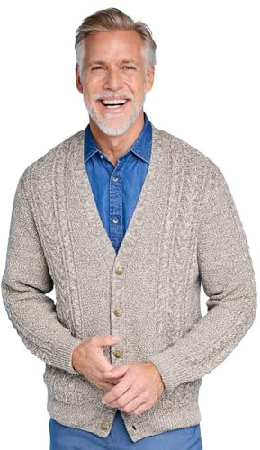 Tootal Men's Chunky Cable Knit Cardigan with Pockets Soft Cotton Blend with 5 Button Fastening Fawn XXL