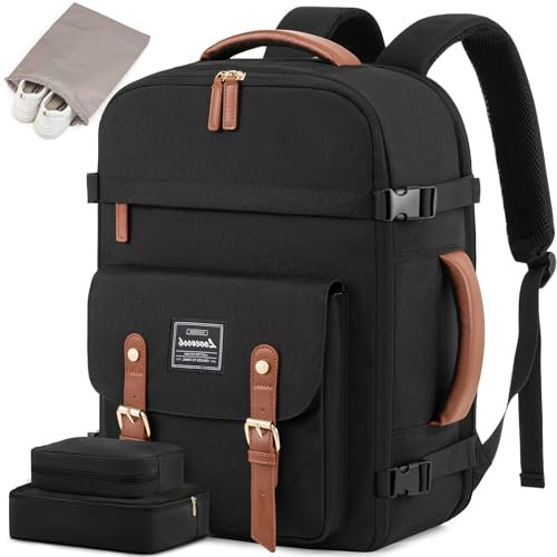 LOVEVOOK Sac a Dos Voyage Cabine Avion, Sac à Dos de Voyage Femme Homme, Étanche 17 Pouces Sac à Dos Pour Ordinateur Portable Bagages Cabine, Backpack Travel pour Travail, Noir-Marron