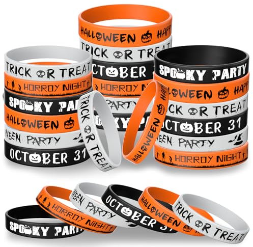 Morcheiong Lot de 36 bracelets en caoutchouc pour Halloween - 6 bracelets en silicone au design classique pour Halloween - Fournitures de fête effrayantes (Noir + Orange + Blanc)