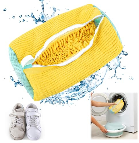 Sacchetti per Scarpe Lavanderia sacchetto scarpe lavatrice Scarpe, 1 pezzi, per lavatrice, anti-deformazione, Riutilizzabile e Resistente, biancheria, scarpe a rete, per scarpe da ginnastica (giallo)