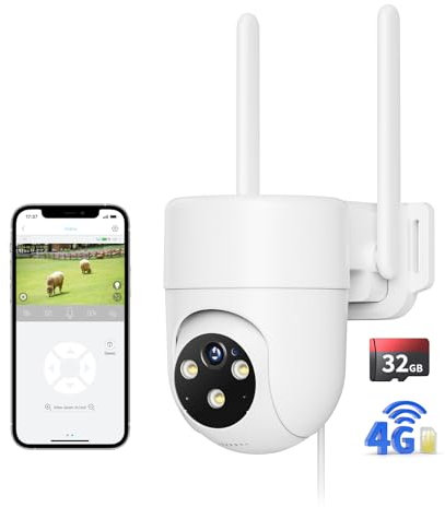 NUASI 4G LTE Cámara Vigilancia Exterior con Tarjeta SIM, 360° PTZ Cámara IP con Detección Humana AI e Visión Nocturna Colorida, Audio Bidireccional e Grabación 24/7 Avec Tarjeta 32GB