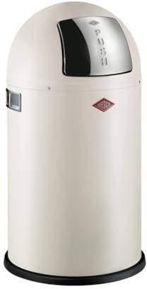 Wesco Pushboy junior Mülleimer in der Farbe sand matt, pulverbeschichtetes Stahlblech, 22 Liter Volumen, große Edelstahlklappe, herausnehmbarer Innenbehälter