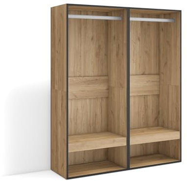 Skraut Home | Vestidor Abierto | Ropa, Zapatos, complementos | 120x145x35 cm | Dormitorio, habitación | Armario, Perchero | Estilo Moderno | Roble