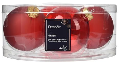 Kaemingk Weihnachtskugeln Glas 8cm 4 Stück - matt & glänzend transparent - Große Christbaumkugeln Weihnachtsbaumkugeln für Weihnachten - Christbaumschmuck & Weihnachtsbaumschmuck - Weihnachtsrot