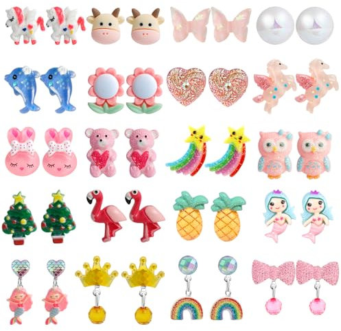 DEVIENG Clip On Ohrringe, hypoallergen, geeignet für Kinder im Alter von 4–12 Jahren, niedliche kleine Ohrclips, Schmuck-Geschenk-Set, Einheitsgröße, Harz, Kein Edelstein (Clip On Ohrringe-20 Paar)