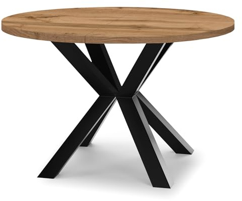 Dekori Möbel Runder Ausziehbarer Tisch für Esszimmer RAL mit Holzbeinen, Skandinavischer Stil, Durchmesser Varianten von : 90 bis 220 cm (Eiche Wotan/Schwarz, 90/190 cm)