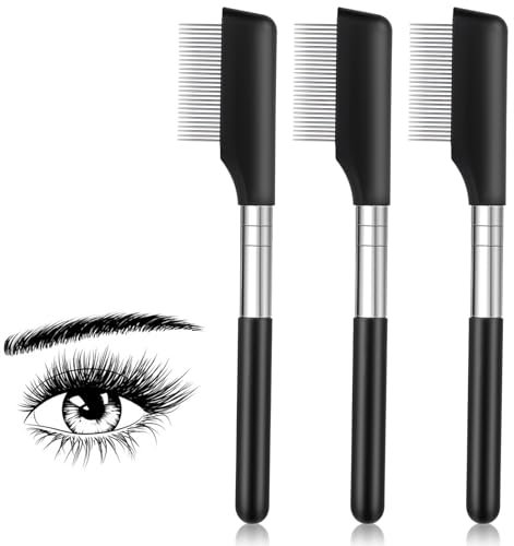 3 Stück Wimpernbürste Kurz Augenbrauen Kamm Kleine Wimpernkamm Augen Make-up Werkzeug Augenbrauenpinsel Wimperntrenner Augenbrauen Bürste mit Metallzähnen für Damen (Kurz Griff)