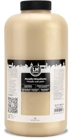 LM-Kreativ Pintura de pared metálica de 2 l – Oro champán – Pintura metálica a base de agua, de alto opacidad y purpurina para interiores elegantes. Pintura de cocina y pintura para muebles para