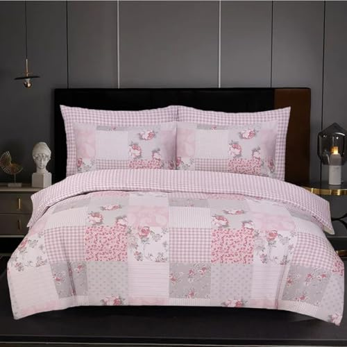 ZIYA HOMES Super King Duvet Cover Set Polycotton 3 Piece - Printed Reversible Bedding, Soft Easy Care Quilt Cover with Pillowcases (Patchwork Grey, 260x220 cm)
