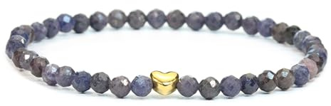 LAKADA Echtes Edelstein Armband mit facettierten 4mm Perlen und Edelstahlherz Heilstein Schutzstein Edelsteinarmband Glücksbringer Talisman Geschenk