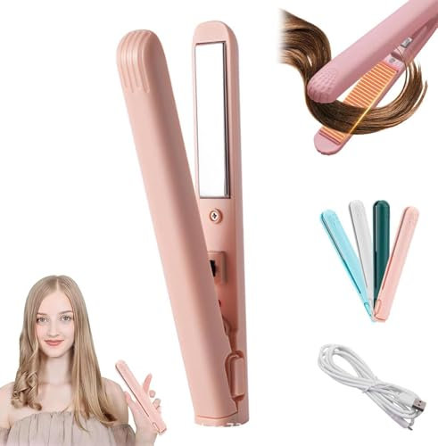 Mini b mit doppeltem Verwendungszweck, kleine Locken, Mini-Lockenstab und Glätteisen, Lockenstab, tragbar, für kurze Haare und alle Arten von Haaren (pink)
