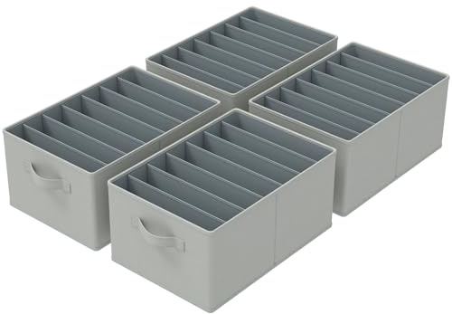 GUOHNHE 4 Stück Kleiderschrank Organizer, Aufbewahrung Unterwäsche, Schubladen Ordnungssystem für BHS und Socken, Aufbewahrungsbox, Ordnungsboxen Faltbar, 40 x 30 x 20 cm, Grau, XSNY13GL-4