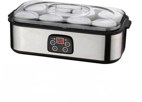 Machine à Yaourt Probiotique, Yaourtière en Acier Inoxydable avec Température et Minuterie Réglables, Yaourtière Numérique Automatique avec Écran LCD, 8 Pots et Filtre pour Fromage