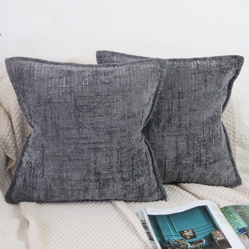 OYIMUA Kissenbezug 40x40 Grau 2er Set Weiche Chenille Kissenbezüge Textur Bambusfugen Sofa Dekokissen Edel und Luxus Kuschelkissen für Wohnzimmer Schlafzimmer & Heimdekoration