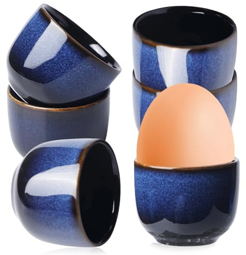 GOMETY Eierbecher Porzellan, Eierbecher Camping, Eierhalter Geschirr Küchenbesteck, Hübsches Eierbecher Set, Spülmaschinengeeignet, Egg-Cup für Jeden Frühstückstisch Hart und Weichgekochten Eiern (6)