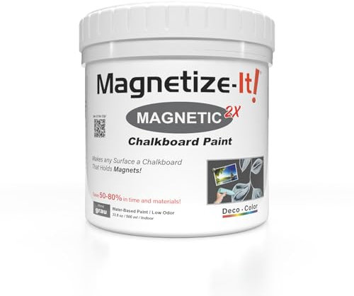 Magnetize-It! Deco Color Peinture magnétique pour mural/tableau noir (à base d'eau) – Gris – 0,5 l – 500 ml – Extra adhérence, économique et durable, peinture d'intérieur polyvalente