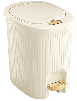 Poubelle Ménage Toilette Salle De Bain avec Couvercle Presse Pédale Corbeille Salon Cuisine(Beige,8L)