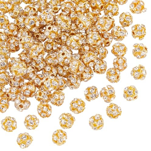 UNICRAFTALE Ca. 100 Stück 6mm Messing Strass Kugelperlen Rund Bling Disco Perlen Gold Glitzernde Perlen Ton Kristallperlen Für DIY Schmuck Armband Halskette Ohrring Basteln Loch 1.2mm