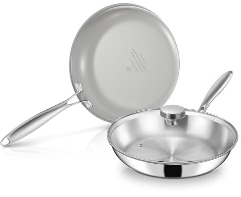 BLAZANT Pfannen Set 28 cm Induktion, Edelstahlpfanne & Antihaft Bratpfanne | 3-teiliges Pfannenset für Alle Herdarten, Spülmaschinenfest und backofenfest, mit Universaldeckel, schnelle Hitzeverteilung