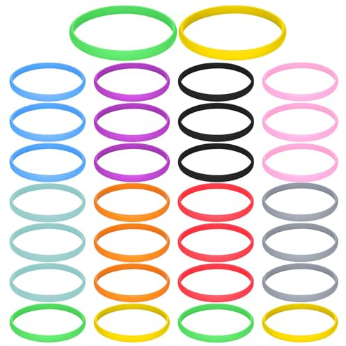Larrel 30 Stück Silikon Gummibänder, 7 x 0,5 cm Gummibänder Breit Bunte Gummibänd Wiederverwendbar Gummiband Stark Elastische Silikonbänder für Bürobedarf, Bücher, Zuhause Schulbedarf