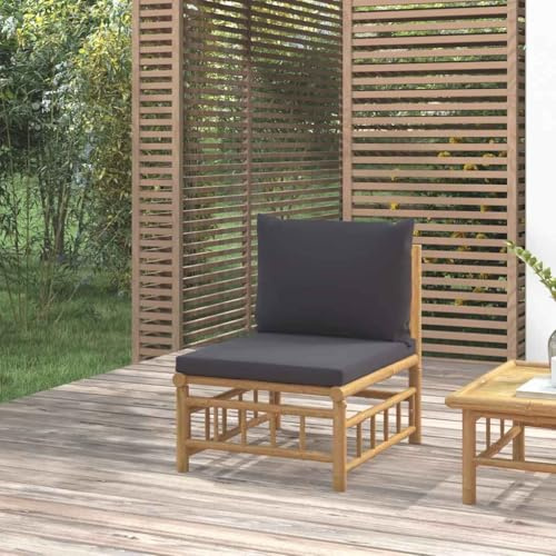 HaoChrymec Canapé de Jardin avec Coussins Gris foncé en Bambou Naturel, Design modulaire, Confort Optimal, Canapé extérieur, Fauteuil Balcon, Salon de Jardin extérieur, Gris foncé, 55x69x65 cm