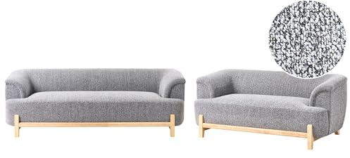 Beliani Sofa Set 5-Sitzer Dunkelgrau Stoff mit Breiten Armlehnen Holzfüße | Grau, Für 5 Personen, Gerade, Schaumstoff-Füllung, Elastische Gurtbänder, Sitzhöhe 45 cm, 205 x 85 x 67 cm, 100% Polyester