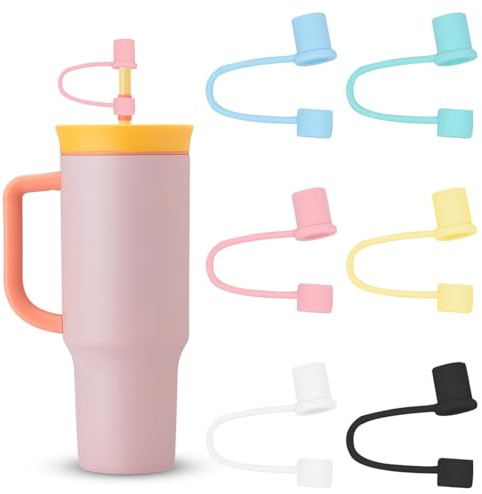 6 Pcs Silicone Straws Cover, 10mm Straw Toppers Dust-Proof Leak-Proof Straw Cover | Reusable Silicone Straw Tips | Straws Cap Cup Accessories (Set A)