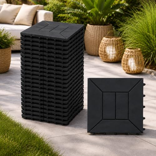Ma Maison Set di Piastrelle in Plastica 30x30x2h cm - Pavimento Esterno, Giardino, Sistema a Incastro, per Terrazza, Patio, Resistente - Set da (36, Antracite)