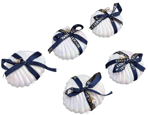 Eminchu Confezione di 5 Bomboniere a Conchiglia con Candela Profumata Dal Design Elegante per Decorazioni per Feste di Matrimonio in spiaggia. Resina di Grandi Dimensioni