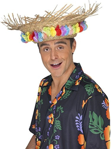 Smiffys Sombrero de playa, de paja, con flores