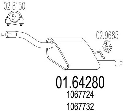 MTS 01.64280 Endschalldämpfer Kompatibel mit FORD FOCUS DAW, DBW 1067724 1067732 1341338