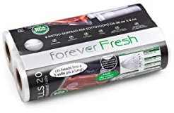 MACOM Forever Fresh 703C Confezione 2 Rotoli goffrati 20 cm x 6 m per la conservazione sottovuoto Alimenti e Cottura, Plastica, Bianco