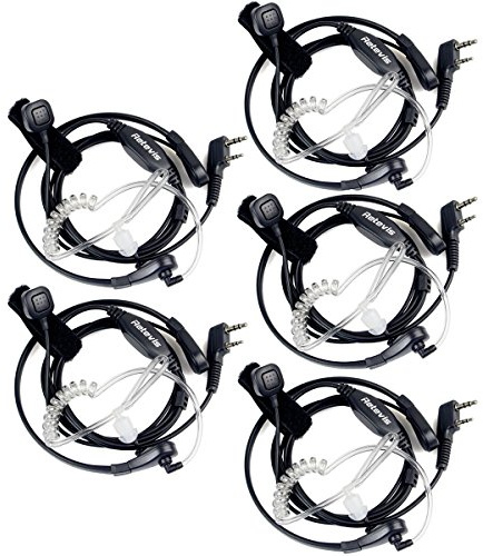 Retevis Walkie Talkie Throat Mic Headset, 2 Pin Radio Earpiece Compatible with Two Way Radio RT24 RT27 RT28 RT622 RT619 Baofeng BF-888S UV-5R Kenwood eSynic etc, Throat Mic and Earpiece (5 Pcs)