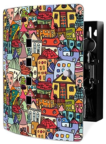 banjado Design Schlüsselkasten aus Edelstahl für 10 Schlüssel/Schlüsselbox zur Schlüsselaufbewahrung 24 x 21,5 x 7cm groß mit praktischem Magnetverschluss/Motiv Funky Town