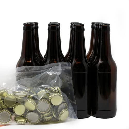 Pack Botellas y chapas para elaborar cerveza en casa | Kit 16 botellines 33cl y 100 chapas | Botellines reutilizables | Envasa el mosto para la fermentación en botella