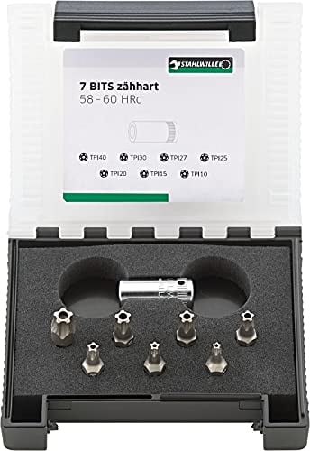 STAHLWILLE 1204/8 Bit Set 8-tlg. | Bitsatz mit 7 Bits für 5-Stern Sicherheitsschrauben (5-Lobe) + Bit-Halter | Innen-5-Stern-Schrauben (TPI)
