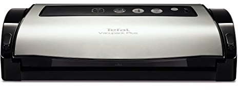 Tefal Vacupack plus VT2560PR - Envasadora al vacío de acero inoxidable, con función solo sellar y parar, diseño moderno y compacto para fácil almacenaje, incluye 2 rollos, con función húmedo y seco