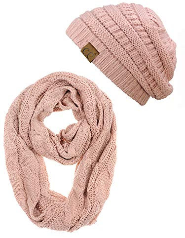 C.C Unisex-Set aus weichem Stretch-Grobstrick, Beanie und Infinity-Schal, Indi-Pink, Einheitsgröße