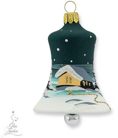 Glaszauber Lauscha Kleine Christbaumglocke aus Glas - Höhe 5,5 cm - Tannengrün
