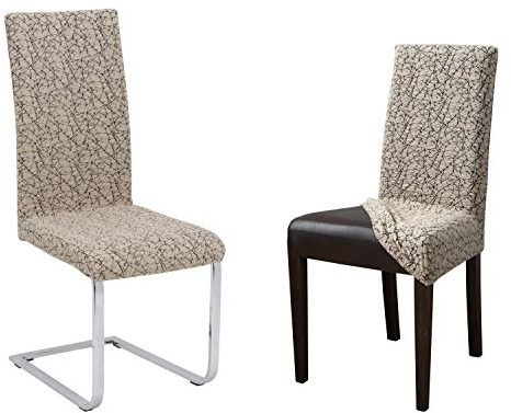 BEAUTEX Universal Stretch Stuhlhussen Sets, elastische Husse Bi-Elastic, Marmor, Farbe wählbar (Beige 8er Set)