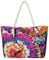 DonDon Strandtasche XXL mit Reißverschluss - Umhängetasche Damen, Shopper Tasche Damen im Beach Look mit Schulterriemen - Urlaub Must Haves Beach bag - Vintage Blumen-Motiv Aquarell