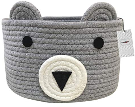 Inwagui Baumwolle Seil Aufbewahrungskorb Faltbar Aufbewahrungsbox Kinderzimmer Deko Bär Korb Baby Spielzeug Organizer Windeltasche - Grau