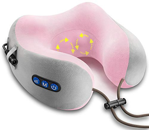 Ergocar Oreiller De Massage Masseur De Cou Massant Pour Cervicale Soulager La Douleur Musculaire Oreiller De Massage En U Pour La Maison, Voiture Et Bureau (Rose)
