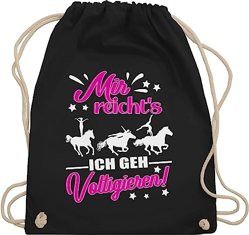 Turnbeutel Rucksack - Pferde Taschen - Mir reicht's - Voltigieren - weiß/fuchsia - Unisize - Schwarz - voltigierbeutel stalltasche pferd pferdeliebhaber voltigier stoffrucksack voltigierzubehör